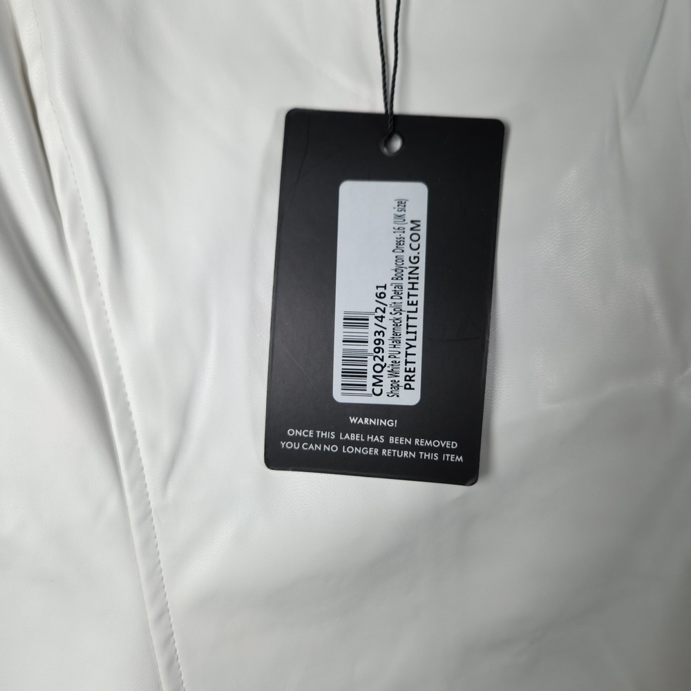 PrettyLittleThing PU Halterneck Split Detail Bodycon Dress Faux Leather Size 12 - Picture 4 of 8